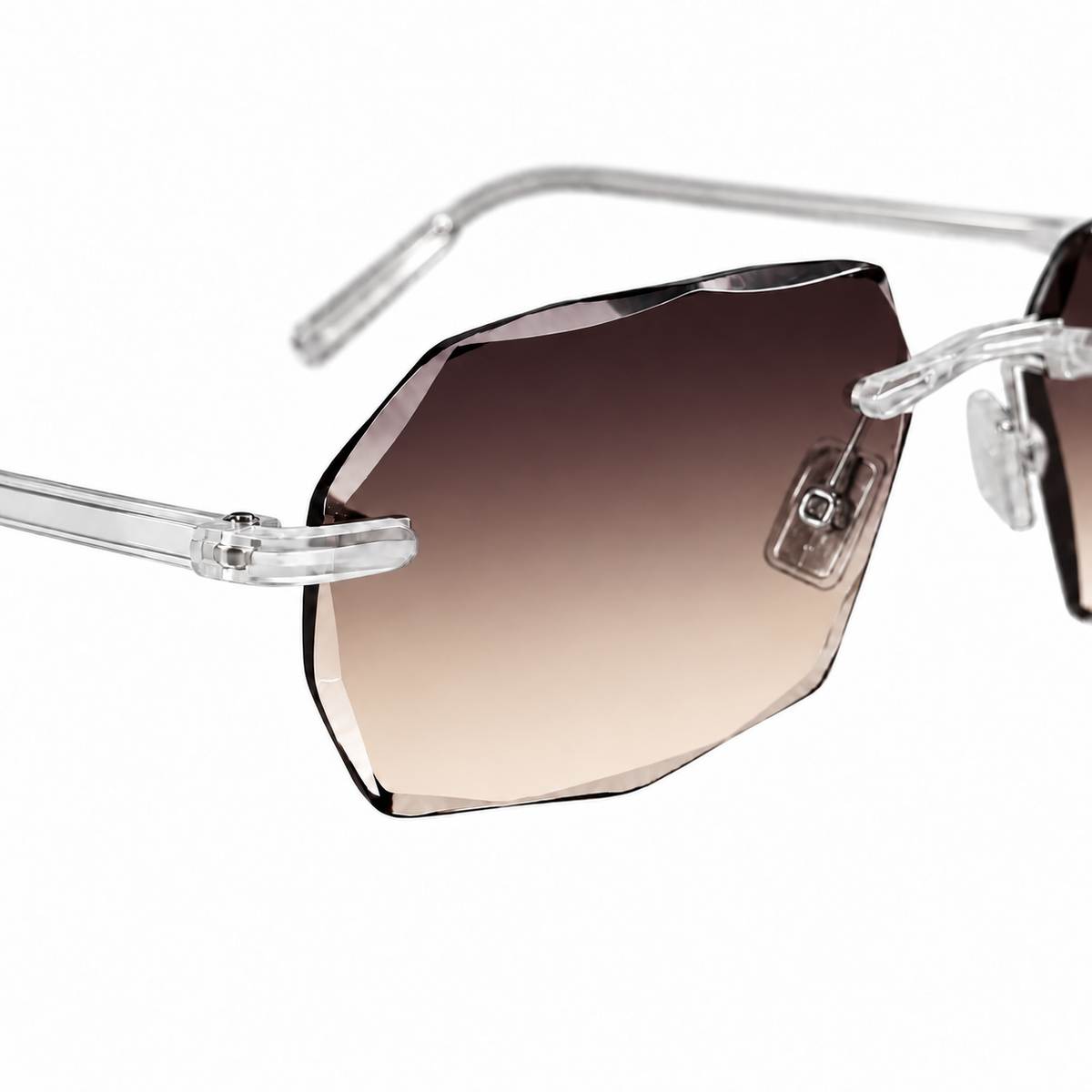 OCCI — Black Camel — side view — polished Full Diamond Cut on transparent display frame